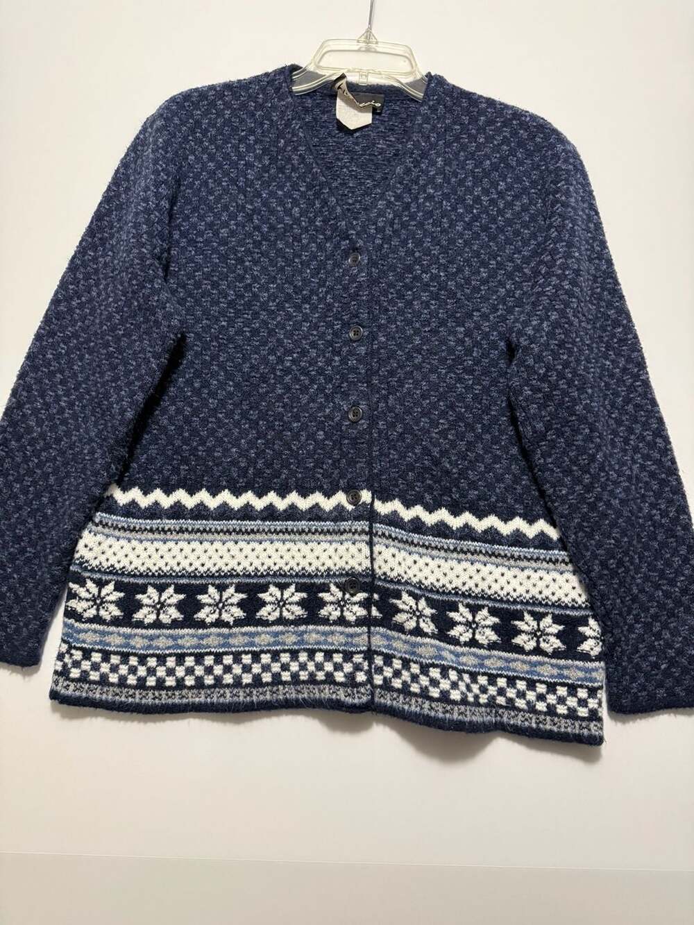 Maraccio Vintage 90s Blue Pattern Cardigan Sweater Size L - Picture 1 of 5